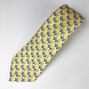 Vineyard Vines Blue Lizards Yellow Preppy Silk Tie